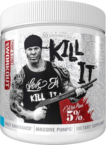 [BRSWYED5OZ6QEETZ] Rich Piana 5% Nutrition Kill It Pre Cvičenie Powder w/Creatine, Jitter-Free Caffeine, NO-Boooster, Beta Alanine, L-Citruline for Focus, Pump, Endurance, Recovery 13.23 oz, 30 Srvgs (Blueberry Lemonade)