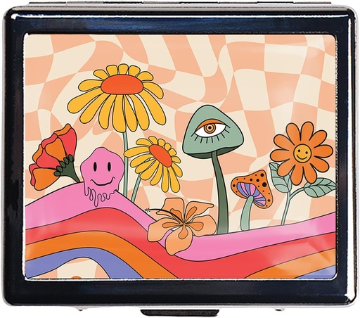 [BRSROAIPAR5QGAIZ] Silver Vintage Pill Box 7 Day Metal Pill Box with Mirror and 8 Compartments Cute Travel Pill Organizer for Purse (Rainbow Flowers)