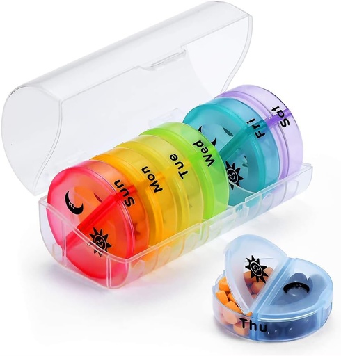 [BRSRA2Y2CQNQMG3X] Kasus Travel Pill Organizer Kotak Medis, 2 kali sehari, Large AM / PM Pemasangan Pill Weekly, Pengingat Kedokteran Holder 7- Day untuk Vitamin, Oils, Suplemen Daily Calcius, Kapsul
