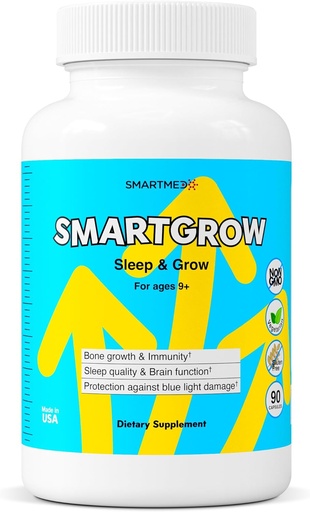 [BRSRAZ33C55WMYIV] SMARTGROW 5-in-1 촉진 강한 뼈 눈 & 건강 칼슘, 비타민 D3, 아미노산 – 수면 보조, 면역 지원, 두뇌 & 눈 건강 – 90 캡슐