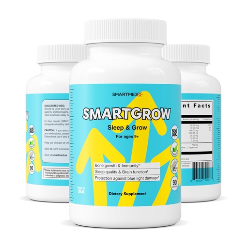 [BRSRAZ33C55WMYIV] SmartGrow Premium Growth Formula for Teens – Bone, Brain, Sleep & Eye Support – Calcium, Vitamin D3, Amino Acids + Herbal Blend – Daily Wellness Supplement (90 Capsules)