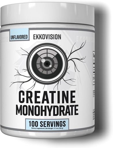 [BRSRAAYPPMHQG3A2] Ekkovision Creatine Monohydraat poeder, gemicroniseerd, ongearomatiseerd, pre-workout & post workout supplement voor mannen en vrouwen, energie-ondersteuning, gemakkelijk te mengen in schudden, smoothies & Dranken, 100 porties