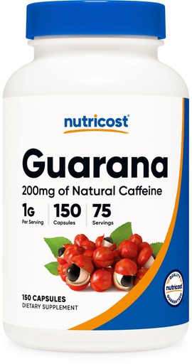 [BRSWGCT3C4PR4E3P] Nutricost Guarana 1000mg Serving, 150 Vegetarian Capsules - Natural Herbal Brazilian Caffeine Energizer Supplement