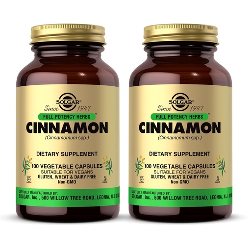 [BRSWKH3ZCIDBG2LV] Solgar Cinnamon - 100 Vegetable Capsules, Pack of 2 - Full Potency (FP) - Non-GMO, Vegan, Gluten Free, Dairy Free, Kosher - 200 Total Servings