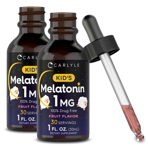 [BRSW2BQ6C4HBSDY7] Carlyle Kids Melatonin Liquid | 1 fl oz | Two Pack | Fruit Flavor | Drug Free Childrens Supplement