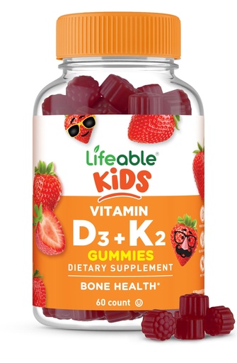 [BRSRM2QCOEGRUC3P] Lifeable Kids Vitamin D3 K2 Gummies | 500iu D3 and K2 100mcg | Great Tasting D3 and K2 Supplements | for Bone Health and Immunity | VIT D3 K2 for Kids | 60 Gummies