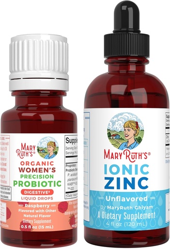 [BRSRAGAKA56GM23G] MaryRuth Organics Precision Probiotic for kvinner (Raspberry) & Zink Drops | Clean label Project Verifisert® | Vitaminer for Gut helse, immunstøtte, & total velvære | Vegansk, ikke-GMO, Glutenfri