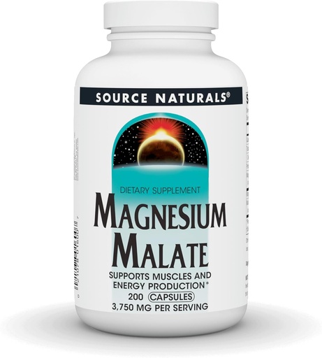 [BRSWI2QEBQBBWD34] Source Naturals Magnesium Malate, Supports Muscles and Energy Production*, 3750 MG - 200 Capsules