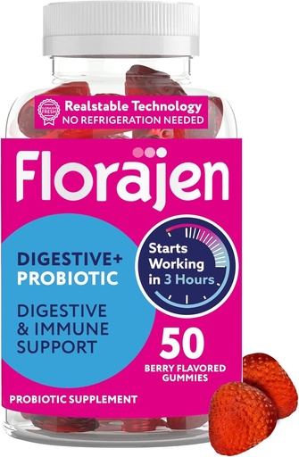 [BRSRMFQYBZYRQAY7] Florajen Organic Probiotic Gummies for Women & Men - Gut Health & Immune Support Supplement - Constipation & Bloating Relief - 50 Gummies