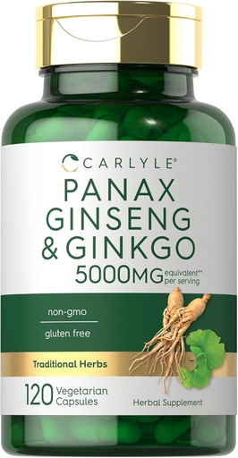 [BRSROZY3DFYGO3LZ] Carlyle Panax Ginseng & Ginkgo 5000mg | 120 Taimekapslit | Mitte- GMO & Gluteenivaba toidulisand