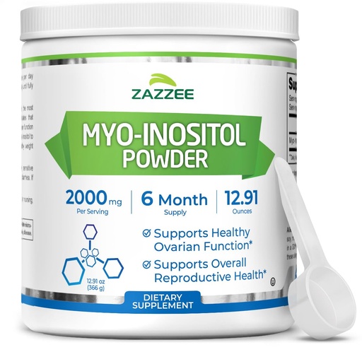 [BRSWKGATBUFQIYA7] Zazzee Myo-Inositol Powder, 6 Month Supply, 183 Servings, 2000 mg per Serving, Free Scoop for Exact Dosage, 12.91 Ounces, Certified Kosher, 100% Pure, Fertility & Reproductive Support, Made in the USA