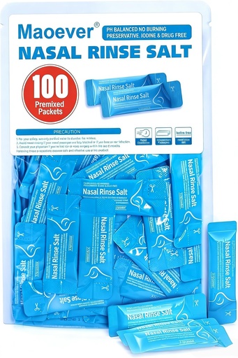 [BRSRMFT4OJ5REHT2] Neti Pot Salt Packets - 100 Individually Wrapped Saline Packets for Nasal Wash | Neti Pot Refill Kit| Effective Nasal Irrigation | Sinus Care | Nasal Cleansing Solution