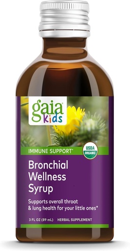 [BRSWIZQBCFYGOHLO] Gaia Kids Bronchial Wellness Syrup - Imunitní Supplement - Celková podpora Throat & Lung Health - Certified Organic Formule s anglickým Plantain, Grindelia & Honey - 3 Fl Oz (18 Služeb)