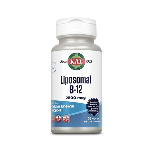 [BRSROAQ5PIIRYE3F] KAL Liposomal Vitamin B12 2500 mcg, High Absorption, Liposomal Technology, Cellular Energy Support, Vegan Capsules, Gluten Free, Made Without Soy, 30 Servings