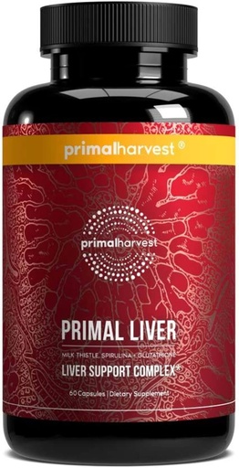 [BRSROZAHCEBGMD3A] Primal Harvest Primal Liver Liver Supplement with, Alpha-Lipoic Acid, L-Cysteine HCL, L-Glutathione, Milk Thistle, and Spirulina, for Men and Women, 120 Capsules