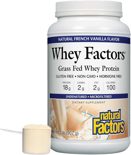 [BRSWIYYPDMDBC2DA] Whey Factors by Natural Factors, Grass Fed Whey Protein Concentrate, Aids Muscle Development and Immune Health, French Vanilla, 2 lb
