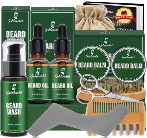 [BRSRMAACCANWK3DU] Beard Kit,Beard Grooming Kit w/2 Pack Beard Oil&2 Pack Beard Balm,Christmas Stocking Stuffers Gifts for Men Him Husband Dad Boyfriend,Shaving Kit w/Beard Wash Comb Brush