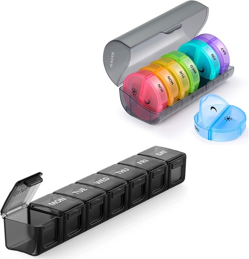 [BRSRMYYNPIGWYYI7] Sukuos 2 Pack Weekly Pill Organizer, Daily Pill Box 7 Day Pill Cases for Vitamins, Fish Oils or Supplements