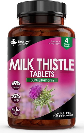 [BRSWYHD4PIAQM2Q2] New Leaf Products Milk Thistle 1000mg Tablets (4 Month Supply) High Strength 2000mg 80% Silymarin, Vegan Tablets, GMO-Free, Gluten-Free 120 Tablets