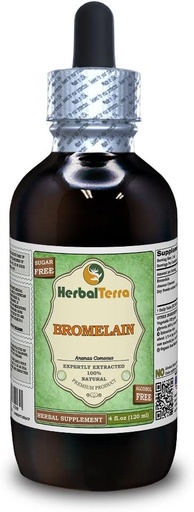 [BRSWGBQNBV6WECQZ] Bromelain (Ananas Comosus) Glycerite, Dried Powder Alcohol-Free Liquid Extract (Brand Name: HerbalTerra, Proudly Made in USA) 4 fl.oz (120 ml)