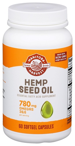 [BRSWI2T3AF6BUCTE] Manitoba Harvest Hemp Seed Oil Softgels, 2,475mg of Plant Based Omegas 3,6 & 9 per Serving Including GLA, Fish Oil Alternative, 60 Count (Pack of 1) Packaging May Vary