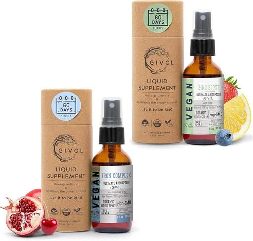 [BRSRAZACAACRE3DL] Iron Supplement - 18mg Bisglycinate Complex with Vitamin C & B12 for Energy & Immunity Boost and Organic ZINC Boost Mist 40mg (Extra Strength) - Sugar Free with VIT C and Elderberry Extract
