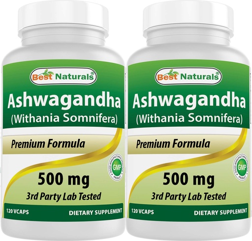 [BRSWGAYOOAHGCCDF] Best Naturals 2 Pack Ashwagandha Capsules for Relaxing Stress and Mood, 500 mg, 120 Count (Total 240 Capsules)
