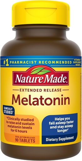 [BRSWYZY7OV5RM3QV] Nature Made Melatonin 4mg Extended Release Tablets, Sleep Supplements for Adults, 100% Drug Free Sleep Aid, 90 Cuenta, 90 Day Supply