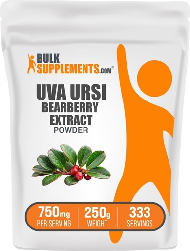 [BRSWKFIMDIDRA23A] BulkSupplements.com Bearberry Leaf Extract Powder - Uva Ursi Extract, Herbal Supplement - Vegan & Gluten Free, 750mg per Servering, 250g (8,8 oz) (Pack av 1)