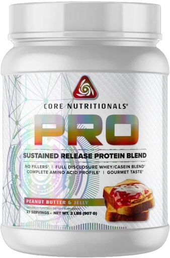 [BRSW2FD7CV6WOALA] Core Nutritionals Pro Sustainedリリースプロテインブレンド、消化酵素ブレンド、25Gプロテイン、2Gカラブ、27サービング(ピーナッツバターとゼリー)