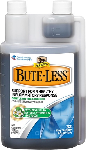 [BRSWIAYECQHQ2CQV] Absorbine Bute-Less Long-Term Horse Comfort & Recovery Supplement Solution, Gentle on Stomach, Devil's Claw, Vitamin B-12, Yucca, 32oz / 32 Day Supply