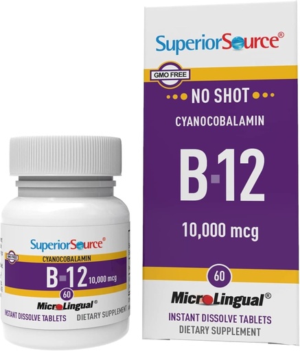 [BRSWIYITPJ7WYADM] Sursă superioară nr. de vitamina B-12 Cyanocobalamină 10000 mcg - Vitamina B-12 pentru a sprijini producția de energie, sănătatea creierului și wellness generală - Tablete sublinguale - 60 comprimate dissolvabile