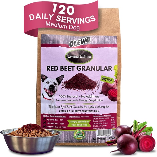 [BRSW2GDQDJ7B43TP] Olewo Red Beets for Dogs Granular – Natural Anti Itch Dog Food Topper, Immune, Cleansing, Skin & Coat Support, Dehydrated Whole Food Multivitamin & Fiber, 22 oz