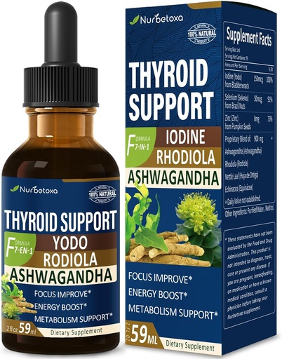 [BRSROATYCMFRYF3U] Thyroid Support Drops - Liquid Iodine Supplement, Gotas de YODO y Selenio para Tiroides, Con Rodiola Semenovii y Ortiga, Fight Brain Fog w/Ashwagandha & Rhodiola Extract Tincture.2 oz