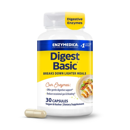 [BRSWIZA5AEAAA3D2] Enzymedica Digest Basic - Digestive Enzyme Supplement for Women & Men, Enzyme Capsules for Digestion, Gut Health Support, Helps Gas & Bloating, Energy Support, for Sensitive Stomachs, Vegan - 30 Caps