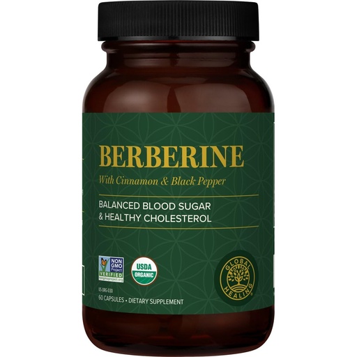 [BRSRAZYTDEIGM23F] Global Healing Center - Organic Berberine (Berberina) with Ceylon Cinnamon & Black Pepper, 1200 mg- Extra Strength Berberine Supplement & Complex for Weight Loss (60 Capsules)