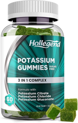[BRSRMH3QCEBQO3LO] Potassium 3 in 1 Complex Gummies Sugar Free, New Formula with 99mg Potassium Citrate, Potassium Chloride, Potassium Gluconate, Leg Cramps & Muscle Supplements, 60 Chewables