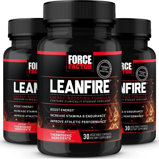 [BRSWYHY3C4PQ4CA7] Force Factor LeanFire, 3-Pack, Pre Workout Energy Pills with Green Tea Extract and Caffeine to Increase Energy, Build Lean Muscle, Improve Athletic Performance, and Enhance Focus, 90 Capsules