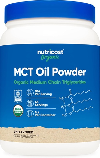 [BRSWYFQ5BVYQEHTL] Nutricost Organic MCT Oil Powder 1 LB - Certified USDA Organic, Great for Keto, Ketosis and Ketogenic Diets - Zero Net Carbs (Medium Chain Triglyceride)