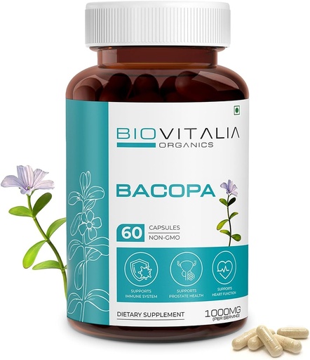 [BRSROFL2BMBQODQV] Biovitalia Natural Bacopa Supplement Capsules Supports Brain Function 1000mg - 60 Capsule