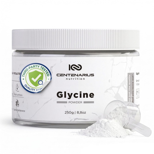 [BRSW2GQQPIBBQ3LP] Premium Glycine Powder 250g | Amino Acids Supplement for Post Workout Muscle Recovery, Digestion, Sleep Aid + More - Vegan, Additive-Free, Third-Party Tested | Centenarius Nutrition