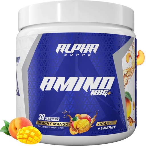 [BRSRAAYPAR5G2HT6] Alpha Supps Amino NRG+ BCAA Amino Energy Recovery Powder - Hydration with Electrolytes - Focus Blend for Optimal Performance Support in Men & Women (30 Servings, Peachy Mango)