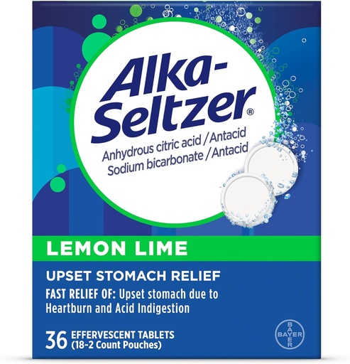 [BRSWKHD5OMOWO2TG] Alka-Seltzer Lemon Lime Heartburn Relief tablets, Fast acid Indigestion Relief, Antacid with Lemon Lime Flavor 36 Ct