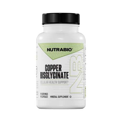 [BRSW2ATYCJ7WY23D] NutraBio Chelated Copper Bisglycinate Supplement (3mg), Immune Support - Copper Supplement- 90 Capsules