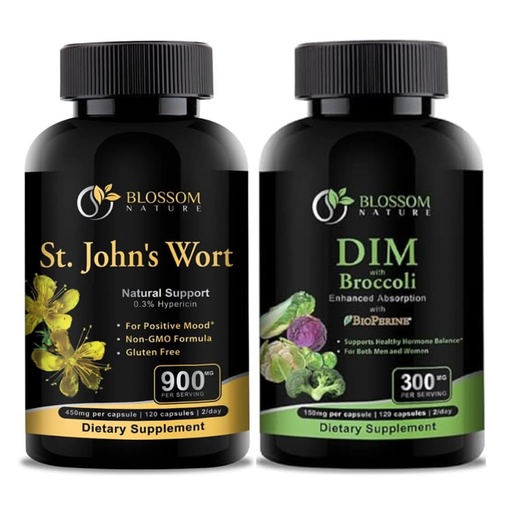[BRSROHQFAFYWYCY4] St Johns Wort 900mg-Mood Support Supplement-Calm Supplements. DIM Supplement 300mg with Broccoli 200mg BioPerine 10mg-Hormone and Estrogen Balance for Women&Men.120 Vegetable Capsules(2 MONTHS SUPPLY)