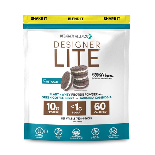 [BRSW2BQHPMFQEADJ] Designer Wellness, Designer Lite, Low Calorie Natural Protein, Prebiotic Fiber, Key Vitamins & Minerals, Chocolate Cookies & Cream, 25.6 Ounces