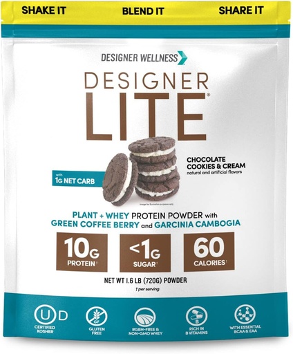 [BRSW2BQHPMFQEADJ] Designer Wellness, Dizainer Lite, Low Calorie Natural Protein, Prebiotic Fiber, Key Vitaminai ir mineralai, Šokoladiniai sausainiai ir grietinėlė, 25.6 Alyvos