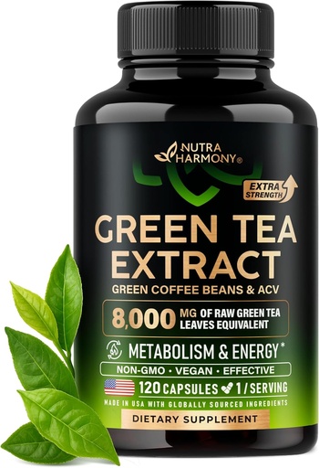 [BRSRAAQYCUNGY236] Green Tea Extract Capsules with Green Coffee Beans & Apple Cider Vinegar - Energy & Metabolism Support - Green Tea Supplement 50% EGCG - 20:1 Natural Extract - for Men & Women - 120 Vegan Capsules