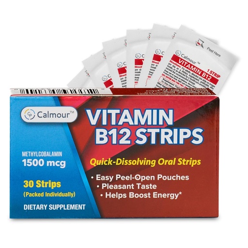 [BRSROCQPOUDWA23Z] Vitamin B12 Strips 30 Pack | Easy Oral Dissolvable Mint Flavored Strips | 1500 mcg Strips | VIT B12 Dissolve Under Tongue | Methylcobalamin B-12 Vitamin Formula | Vegan Friendly & Gluten Free