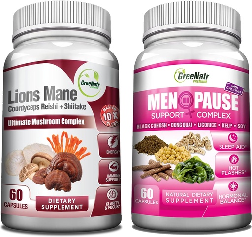 [BRSROHAYAECAO23P] GreeNatr Energy Boost Plus Menopause Support Bundle: Our Mushroom Supplement Provides a Natural Energy Boost, Promoting sustained Vitality + Herbal Menopause Complex for Hot Flashes, Night Sweats